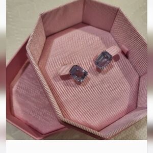 Sterling Silver Light Blue Emerald-Cut Stud Earrings